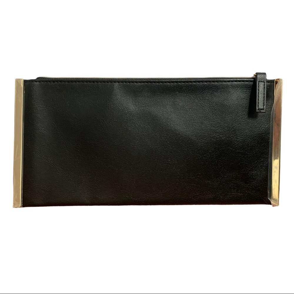 NWOT Shiseido Designer Fitted Gold Metal Trim Black Cosmetic Case Makeup Bag